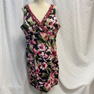 NWT‎ Jones New York size 16 Floral V-Neck Midi Dress - Pink and Green stretch